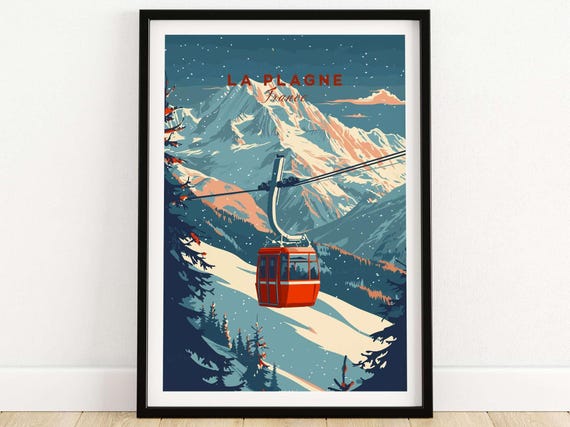La Plagne Ski Resort Art Print Skiing Wall Art France Winter Sports Artwork Ski Lodge Decor Art Mountain Home Decor Poster Gift Skiing