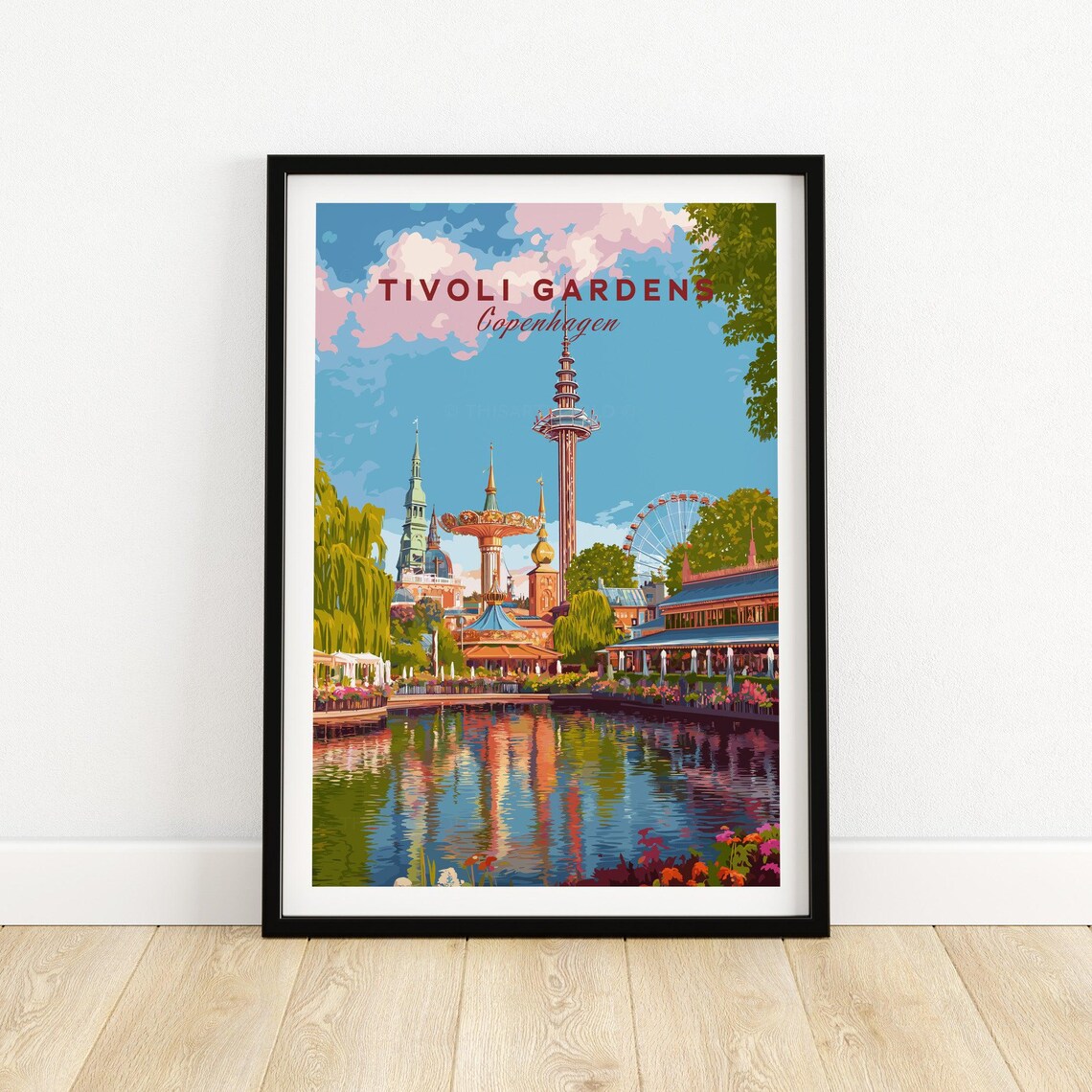 Tivoli Gardens Copenhagen Vintage Travel Poster Print