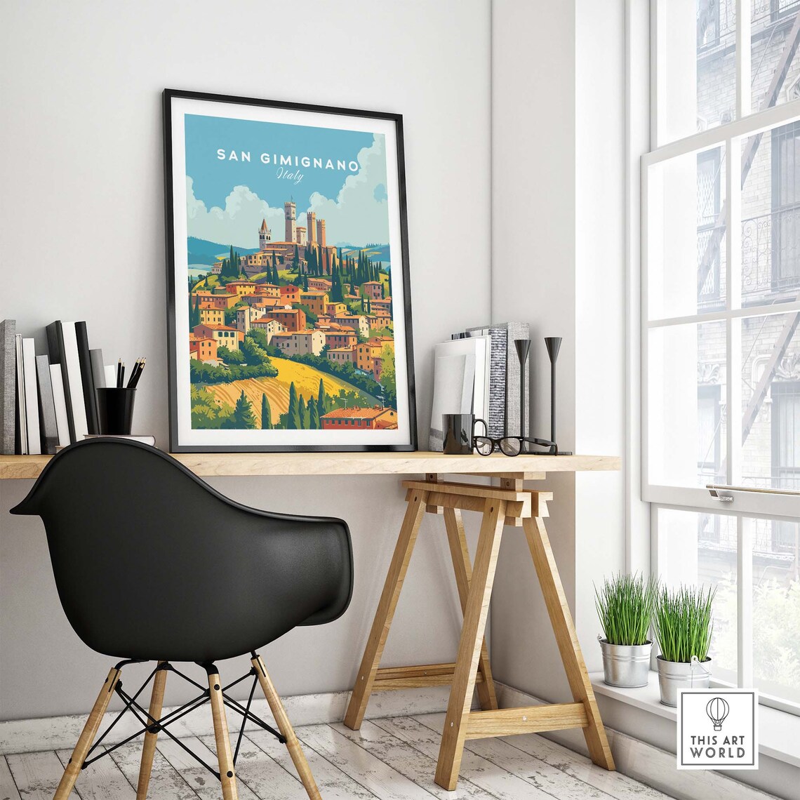San Gimignano Italy Medieval Towers Tuscan Hills Vintage Poster - Image 4