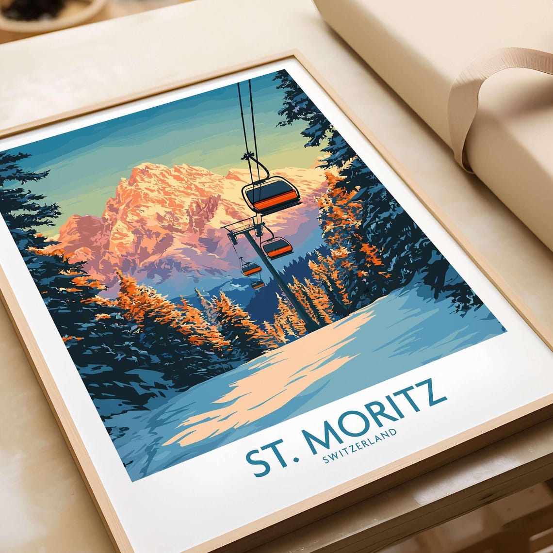 St Moritz Ski Travel Poster, Winter Sports Artwork