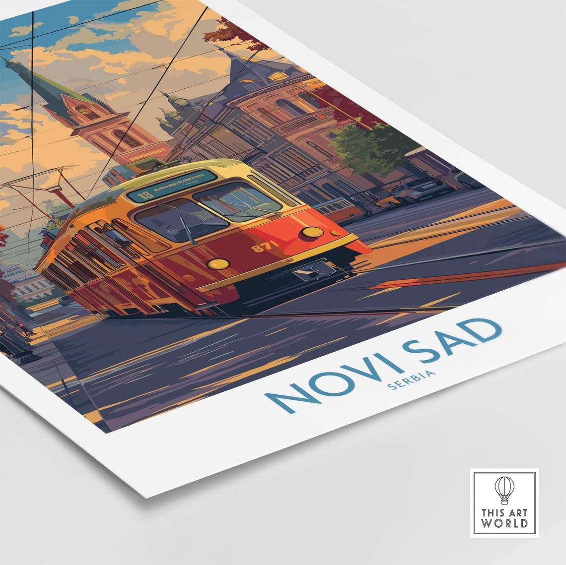 Novi Sad Serbia Classic Red Tram City Boulevard Sunset Poster - Image 4