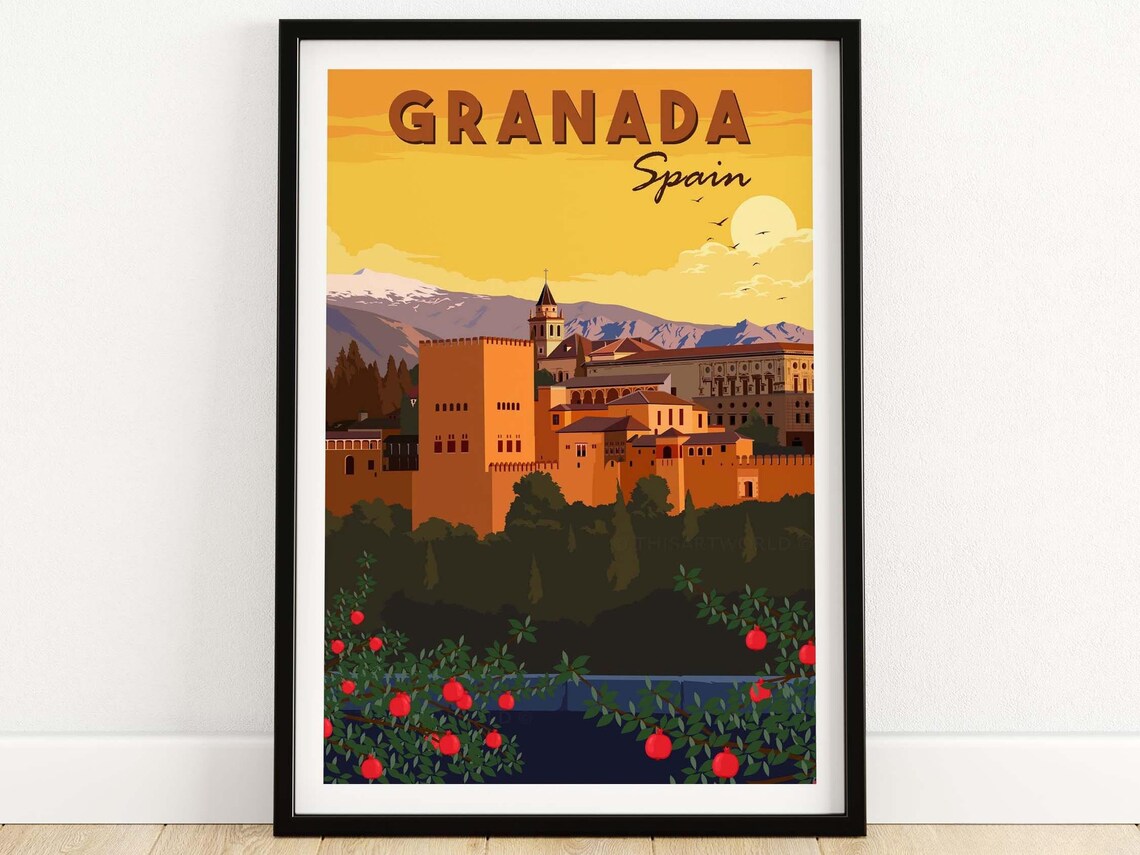 Granada Travel Poster, Andalusia Spain Wall Art
