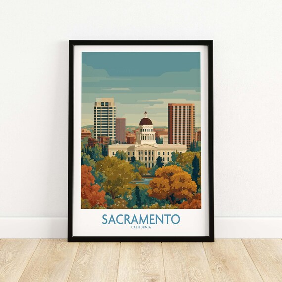 Sacramento California Skyline Capitol Autumn Trees Golden Hour Poster