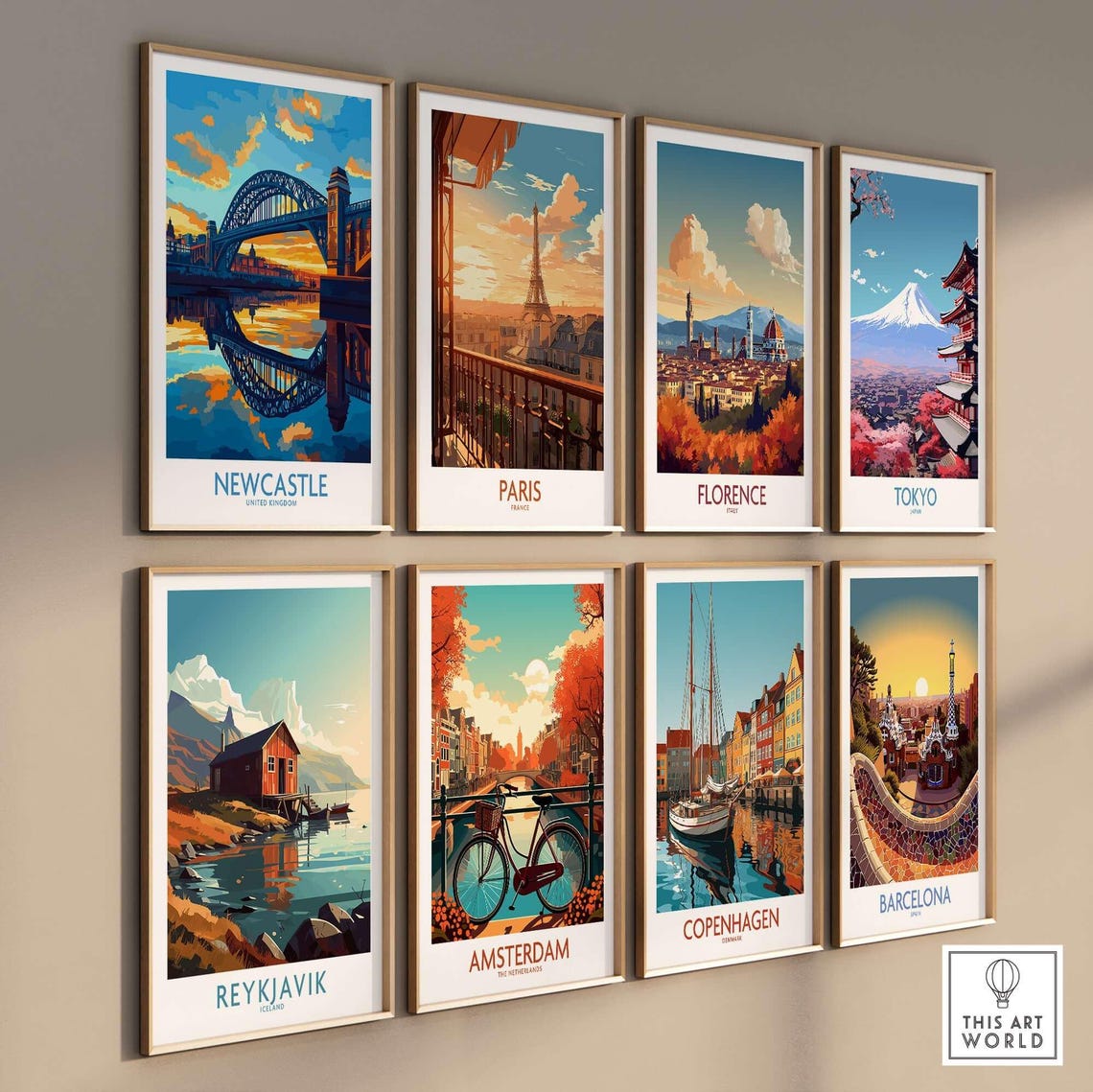 Newcastle United Kingdom Tyne Bridge Sunset Reflection Travel Poster - Image 3