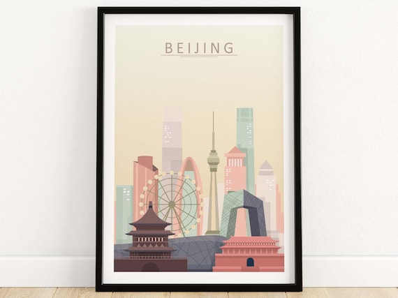 Beijing Minimal Skyline City Illustration Soft Pastel Tone Print