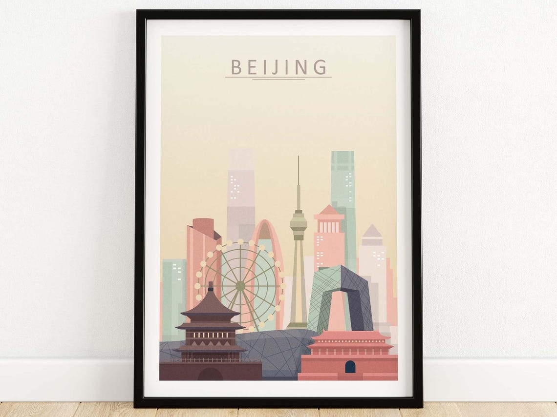 Beijing Minimal Skyline City Illustration Soft Pastel Tone Print