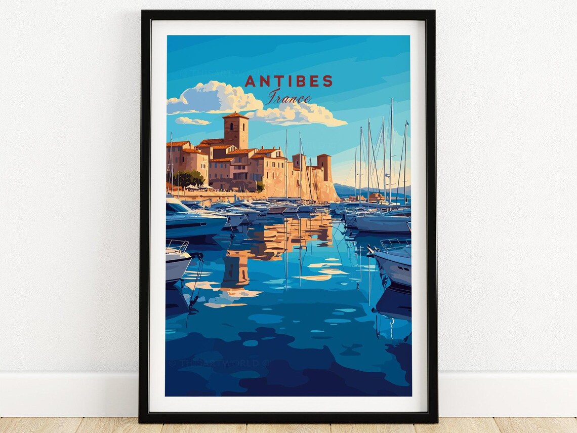 Antibes France Marina Yachts Harbor Reflection Water Travel Poster