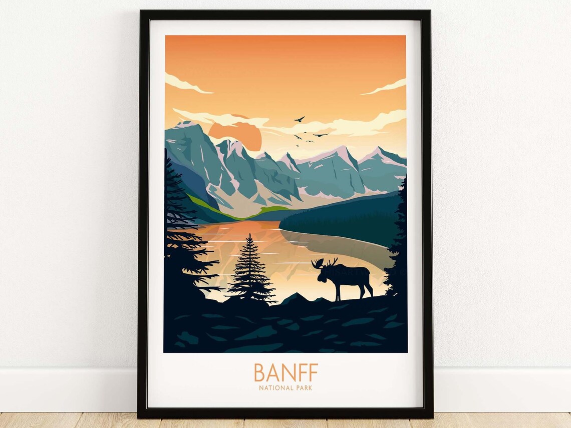Banff National Park Travel Poster, Mountain Landscape