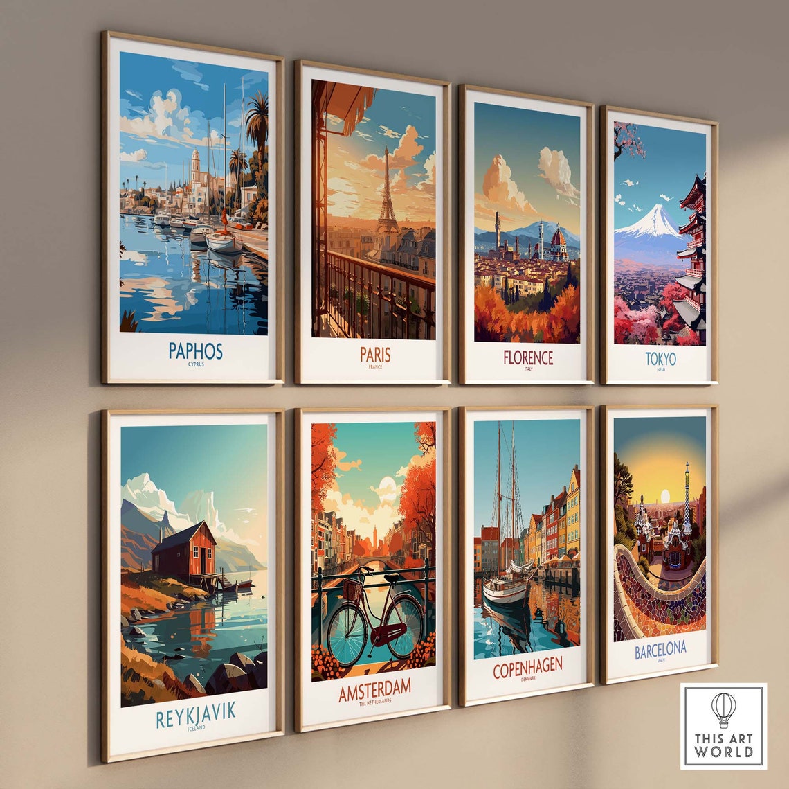 Paphos Cyprus Sunny Harbor Sailboats Palm Trees Tower Poster - Image 3