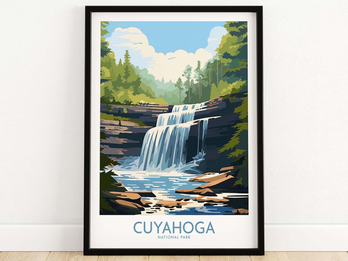 Cuyahoga Valley National Park Waterfall Vintage Illustration Poster