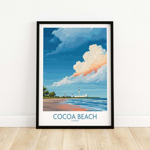 Cocoa Beach Kennedy Space Poster Florida Coastal Art Nasa Inspired Print Launch Site Decor Bold Wall Statement Travel Gift