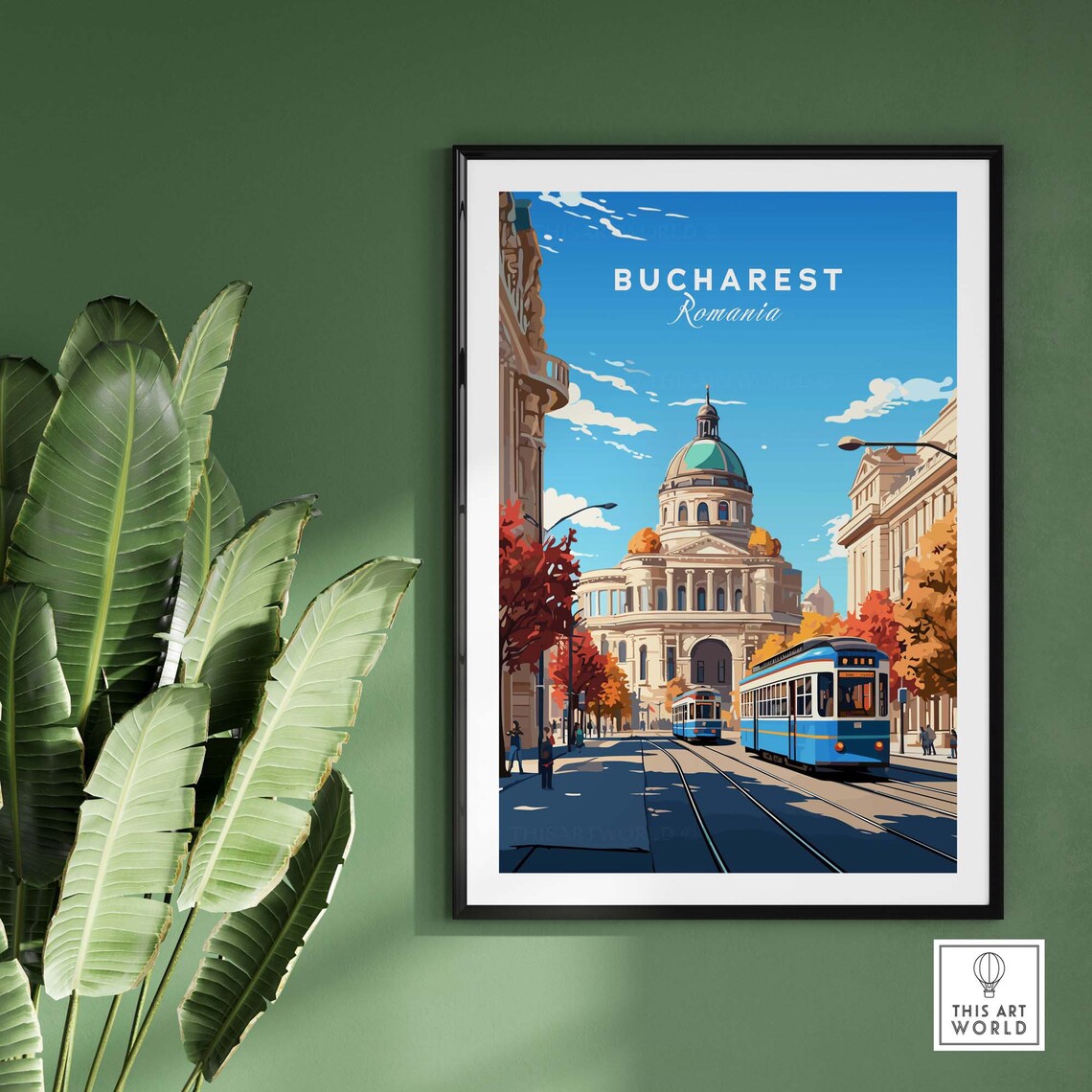 Bucharest Romania Blue Tram Grand Dome Landmark Street Poster - Image 2