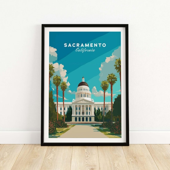 Sacramento California State Capitol Building Palm Tree Travel Poster