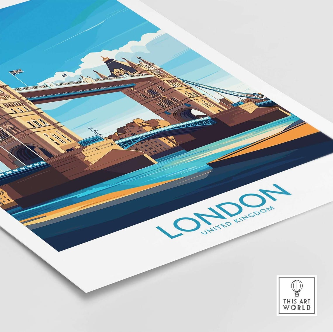 London UK Tower Bridge Thames River Bright Sky Travel Poster - Image 4