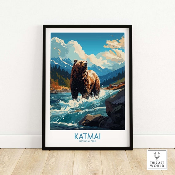 Katmai National Park Print Art Travel Home Dcor Poster Gift Illustration Artwork Birthday Present