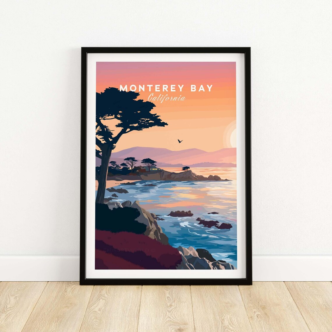 Monterey Bay Sunset Coastline Travel Poster