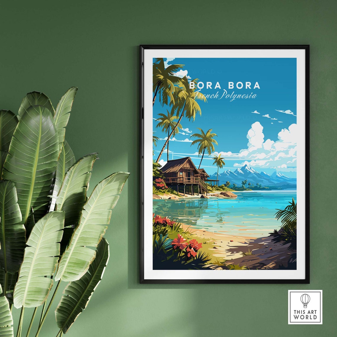 Bora Bora French Polynesia Beach Hut Palm Lagoon Scene Poster - Image 2
