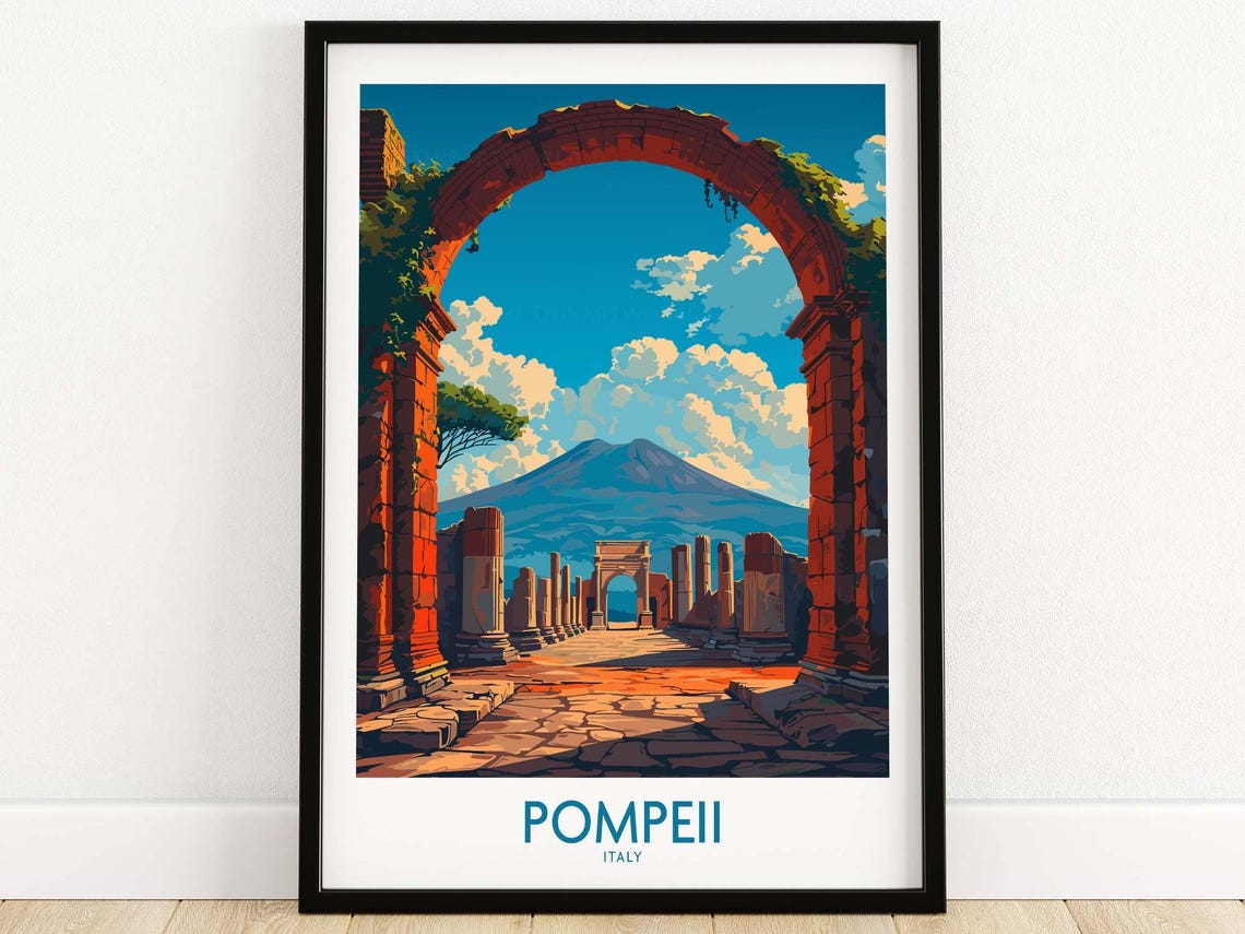 Pompeii Ancient Roman Ruins Under Vesuvius Archway View Poster