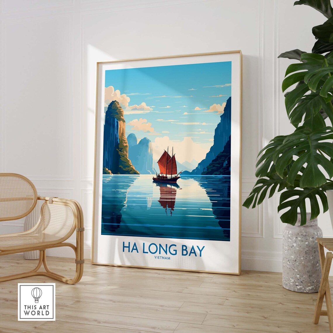 Ha Long Bay Vietnam Junk Boat Limestone Karst Travel Poster Art - Image 3