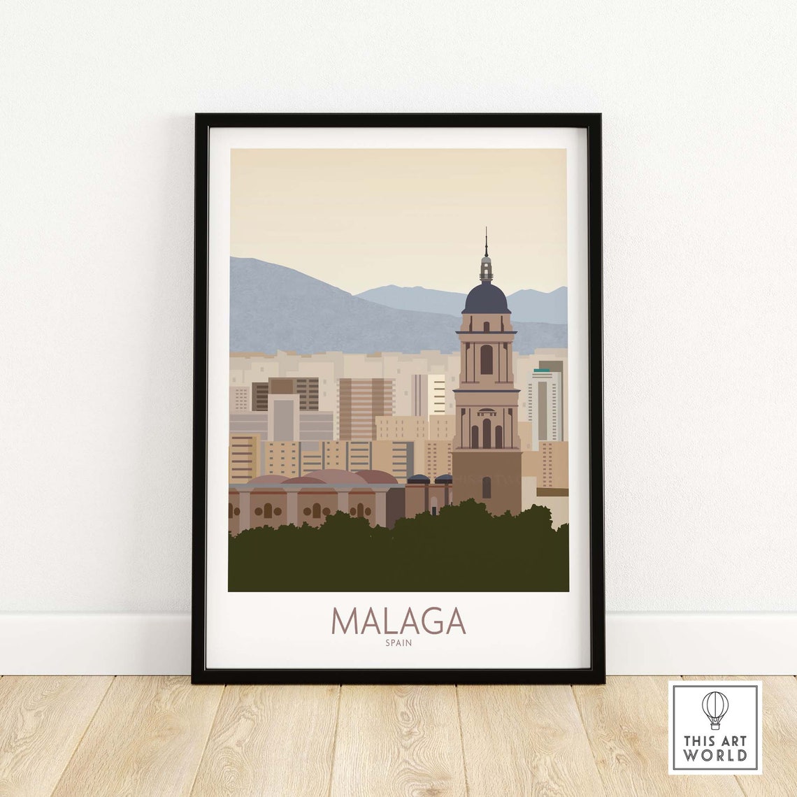 Malaga Spain Andalusian Cathedral Tower City Skyline Travel Poster
