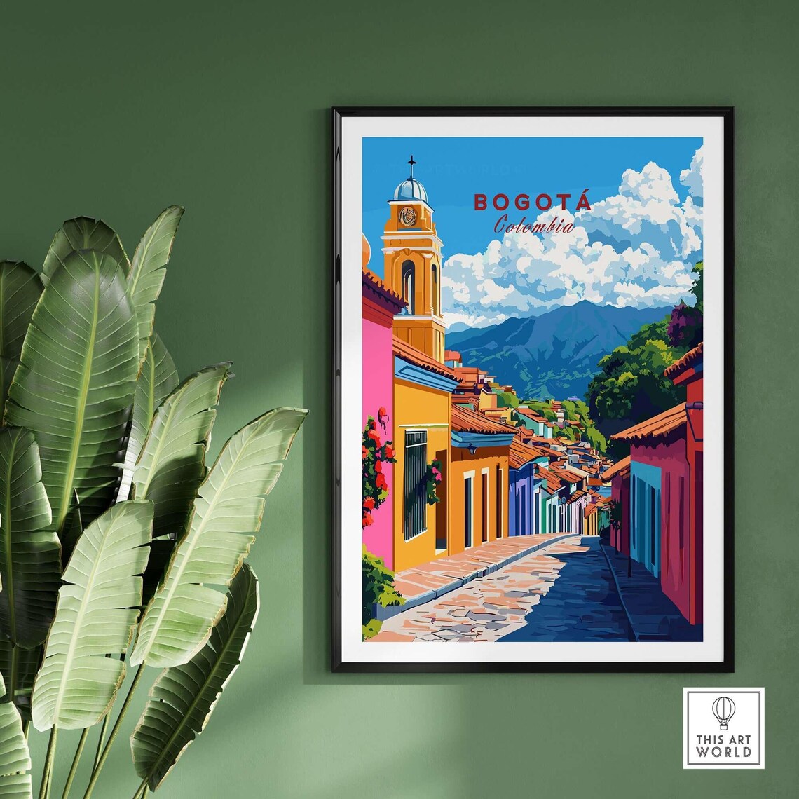 Bogotá Colombia Vibrant Street Colorful Houses Mountain Travel Poster - Image 2