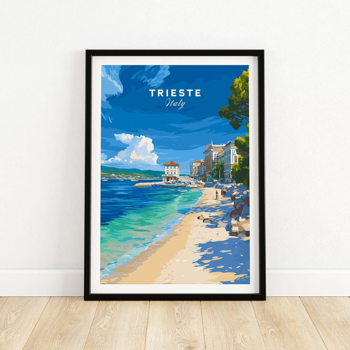 Trieste Italy Sunny Adriatic Coast Azure Water Beach Scene Poster