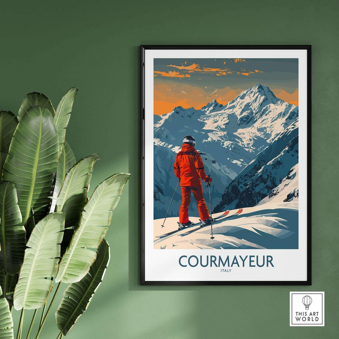 Courmayeur Italy Ski Resort Travel Poster - Image 2