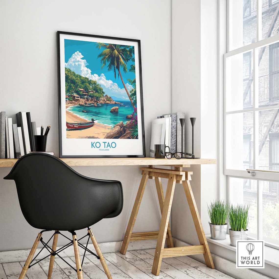 Ko Tao Thailand Tropical Beach Longtail Boat Palm Art Poster - Image 4
