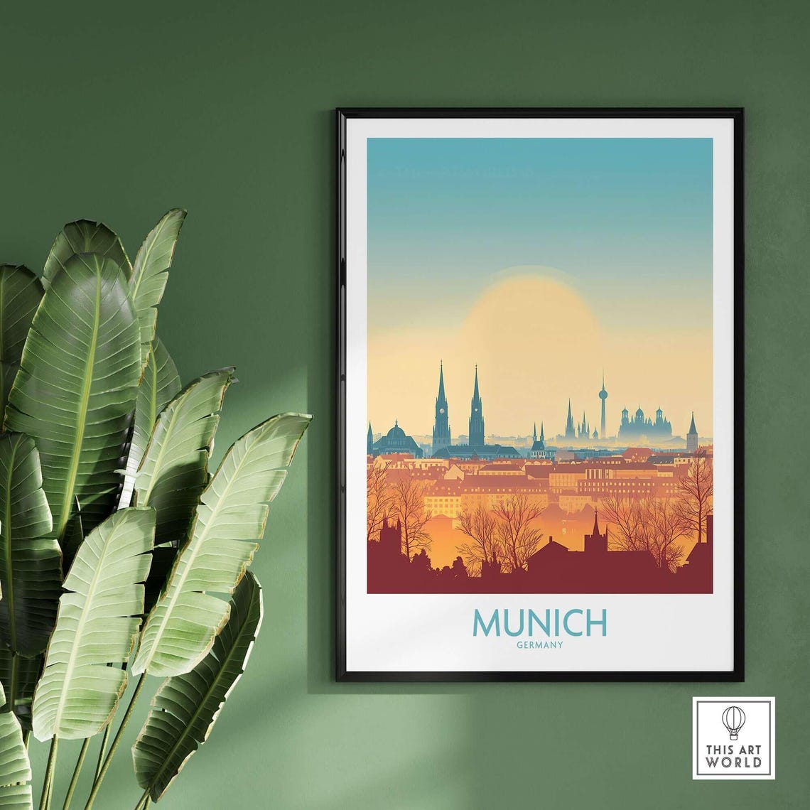 Munich Germany Skyline Sunset Silhouette Towers Travel Poster - Image 2