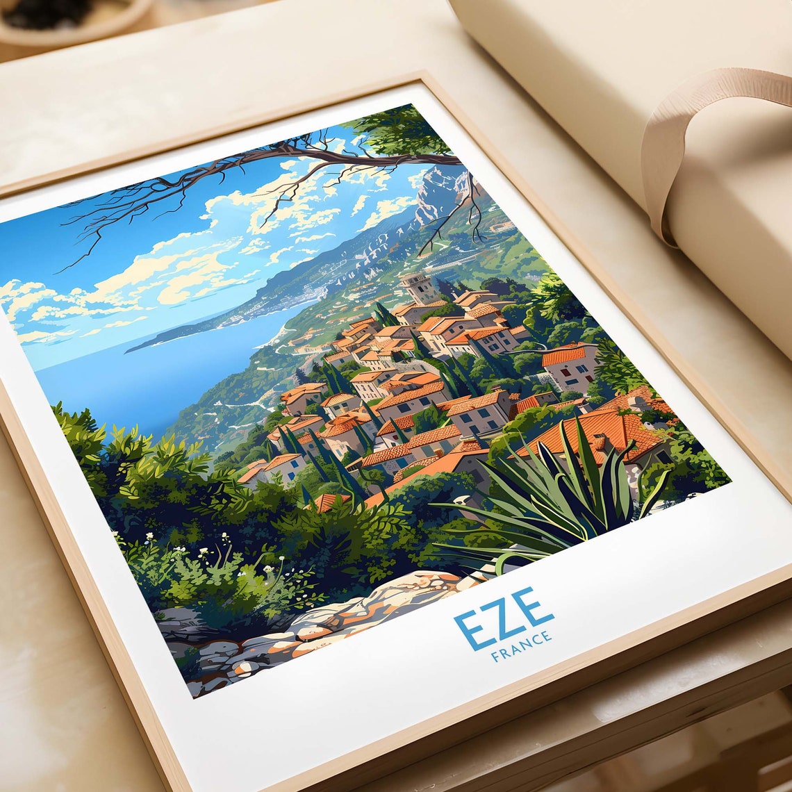 Eze Wall Art Print France Travel Poster Eze Artwork Poster Gift French Riviera Home Decor Illustration Art Lover France Print Cte Dazur