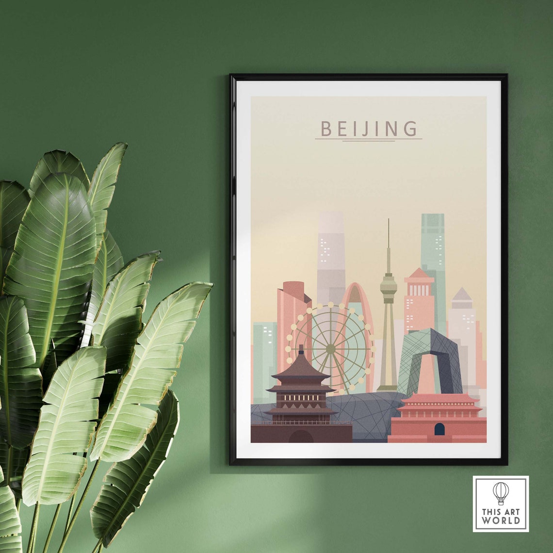 Beijing Minimal Skyline City Illustration Soft Pastel Tone Print - Image 3