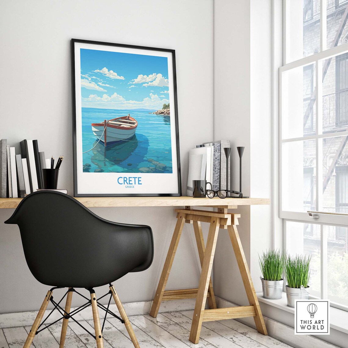 Crete Greece Rowboat Turquoise Bay Coastal Vintage Travel Poster - Image 4