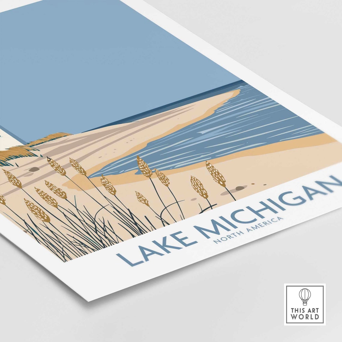 Lake Michigan North America Lighthouse Dune Grass Beach Travel Poster - Image 4
