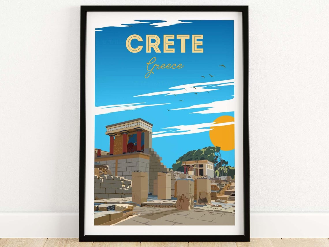 Crete Greece Minoan Knossos Palace Ruins Sunset Travel Poster