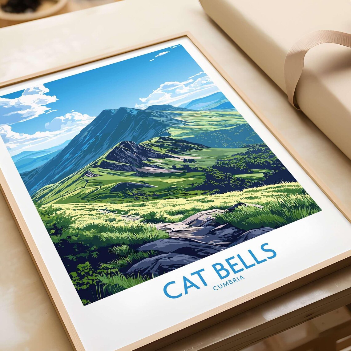 Cat Bells Cumbria Lake District Green Fells Vintage Travel Poster