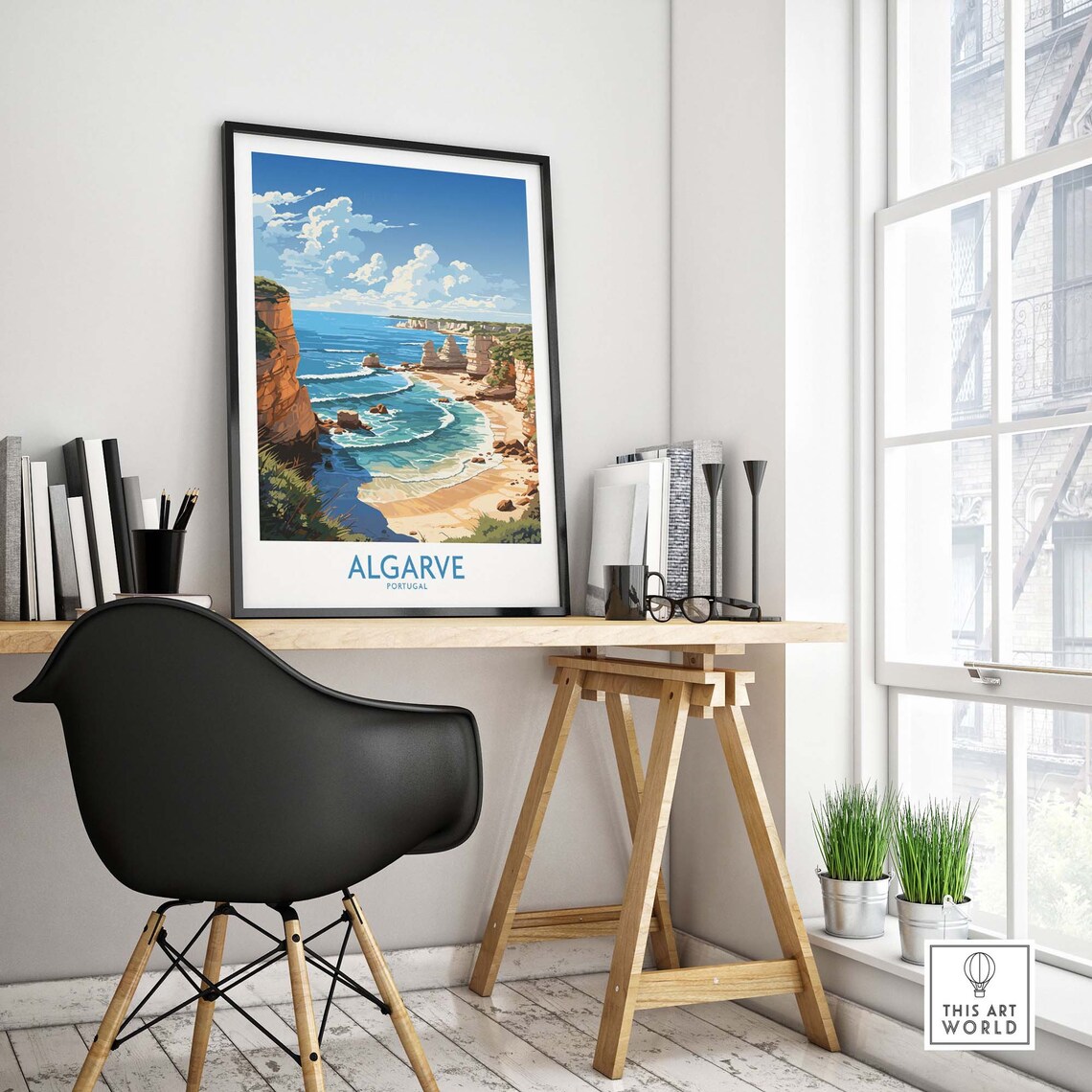 Algarve Portugal Golden Cliffs Beach Turquoise Sea Travel Art Poster - Image 4