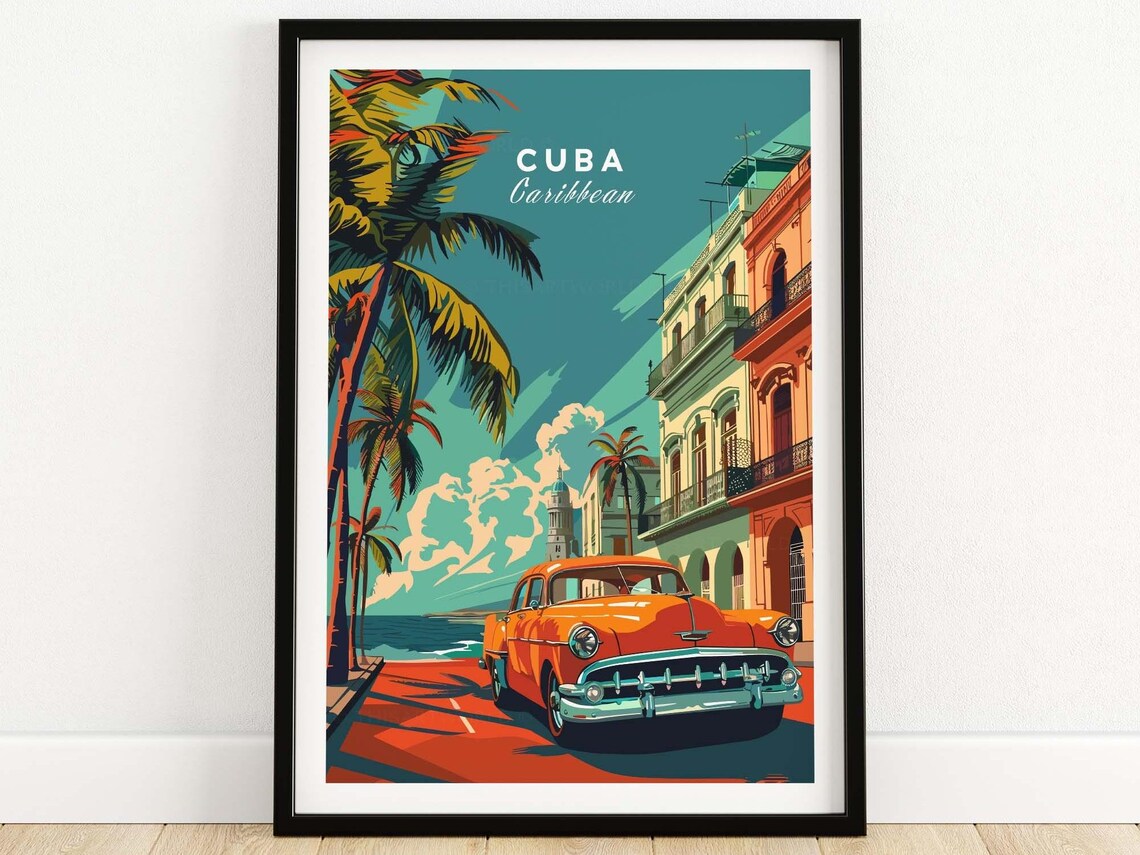 Cuba Caribbean Classic Car Havana Street Scene Vintage Travel Poster