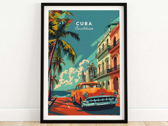Cuba Art Print Vibrant Caribbean Island Illustration Havana Cuba Art Wall Hanging Home Decor Cuba Poster