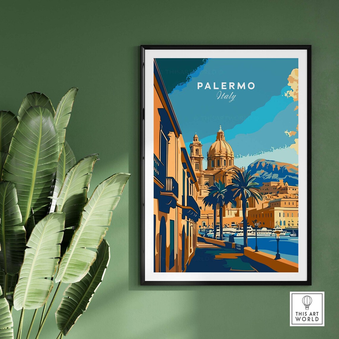 Palermo Italy Sicily Cathedral Waterfront Vintage Travel Poster - Image 2