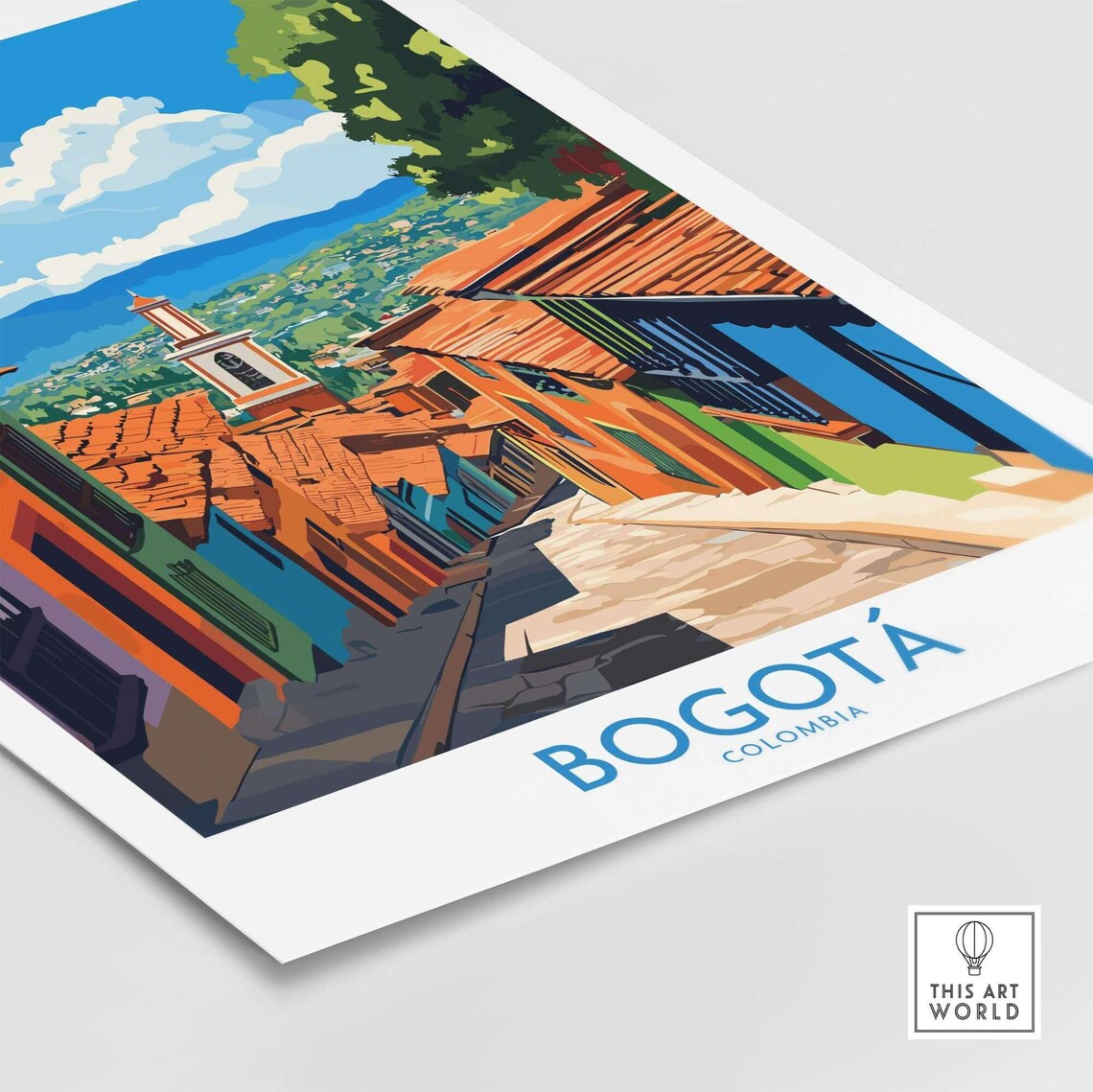 Bogota Colombia Tiled Rooftops Alley Church Hills View Travel Poster - Image 4
