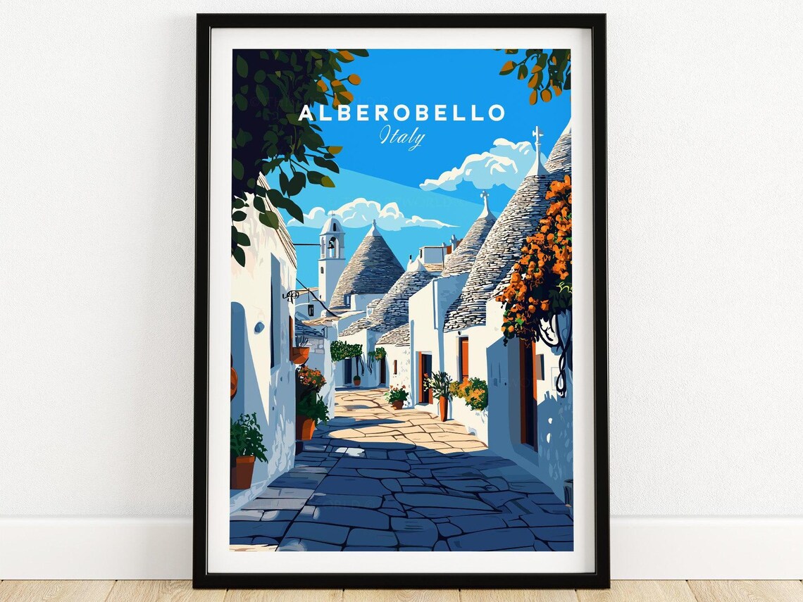 Alberobello Italy Trulli Street Puglia Village Travel Poster