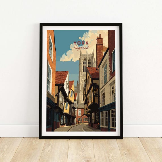 York Minster Shambles View Poster Iconic Cathedral Artwork Yorkshire Travel Print Historic Street Scene Decor Vintage Style Wall Gift