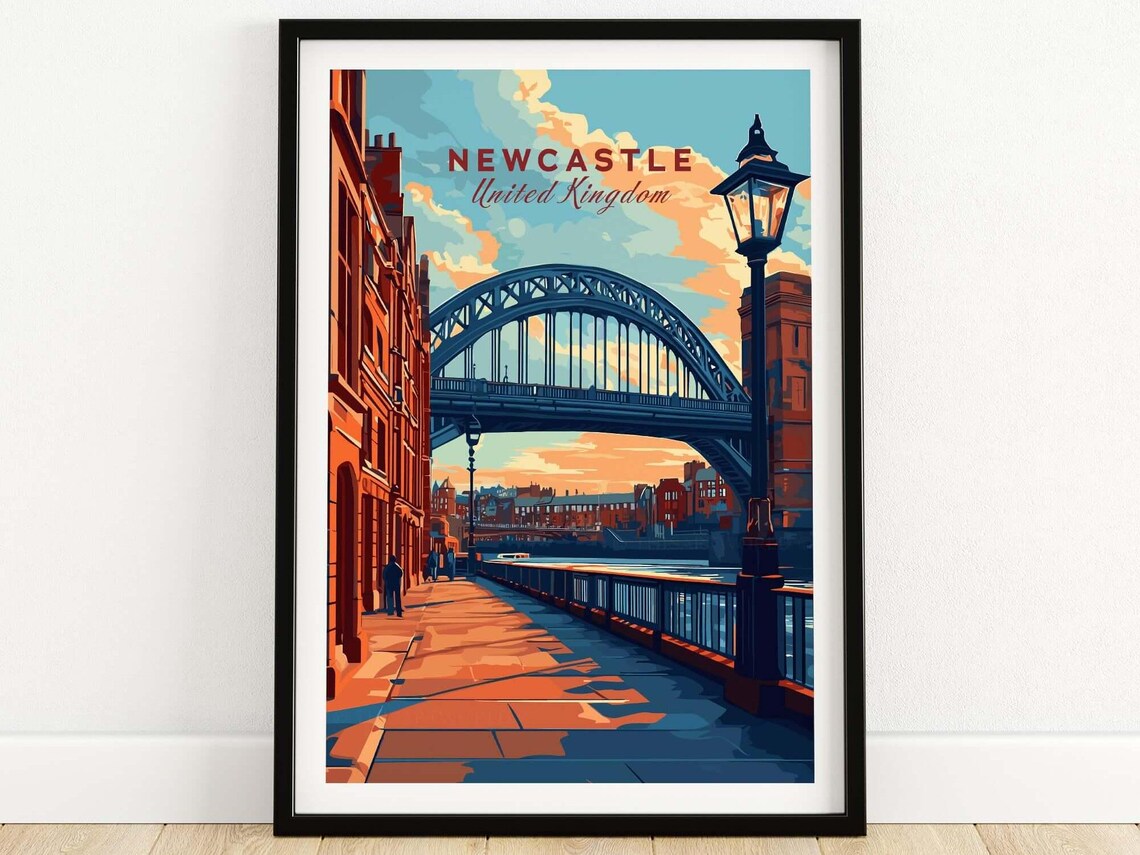 Newcastle United Kingdom Tyne Bridge Quayside Lamp Post Travel Poster