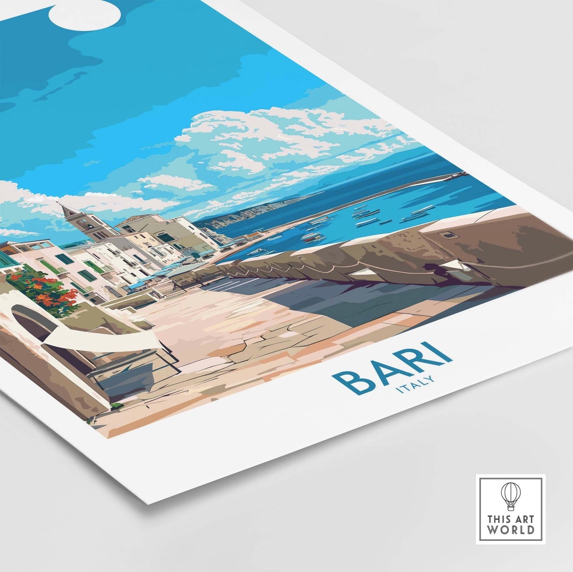 Bari Italy Lungomare Seaside Walk Old Harbor Sunny Day Poster - Image 4