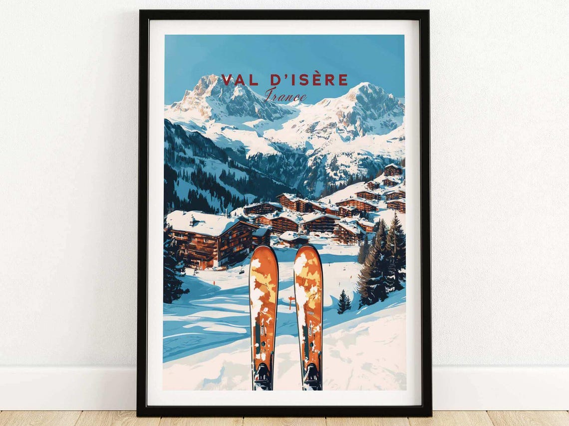 Val Disre Ski Print France Mountain Art Ski Lodge Wall Decor Winter Sports Artwork Mountain Home Alpine Chalet Gift Adventure Sport Resort