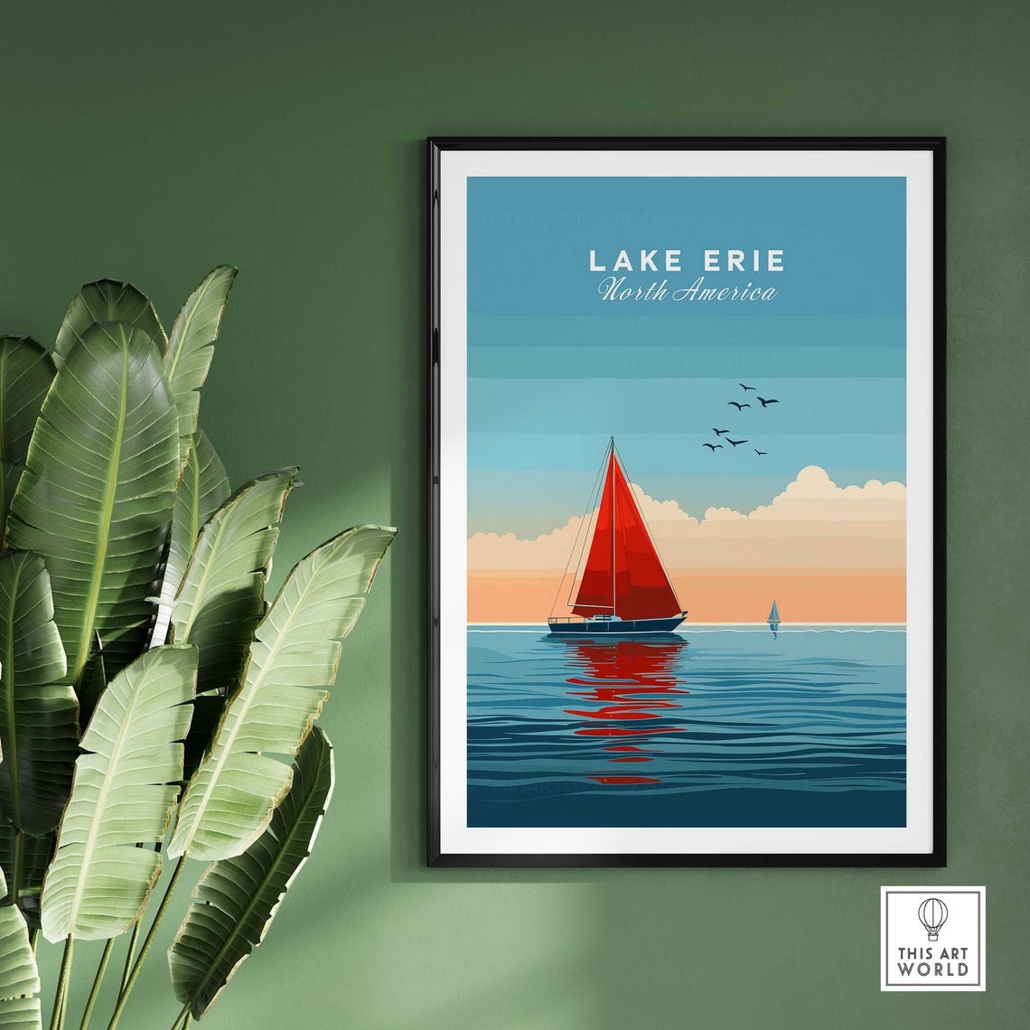 Lake Erie Travel Poster Lake Erie Travel Print Lake Erie Wall Art Poster Gift Home Decor Art Lover Gift Artwork - Image 2