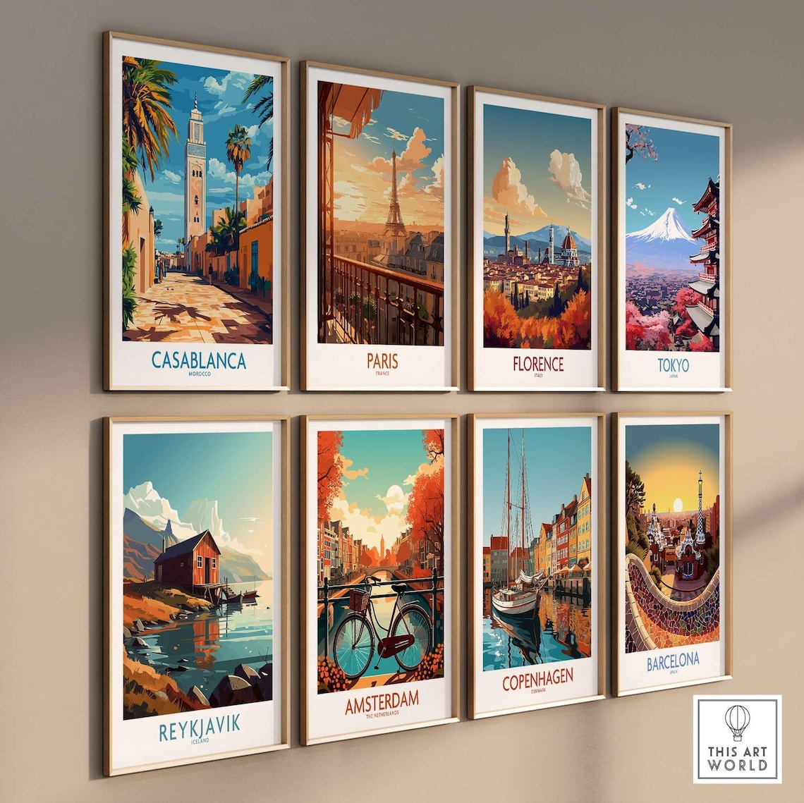 Casablanca Morocco Old Town Street Minaret Palm Trees Travel Poster - Image 3
