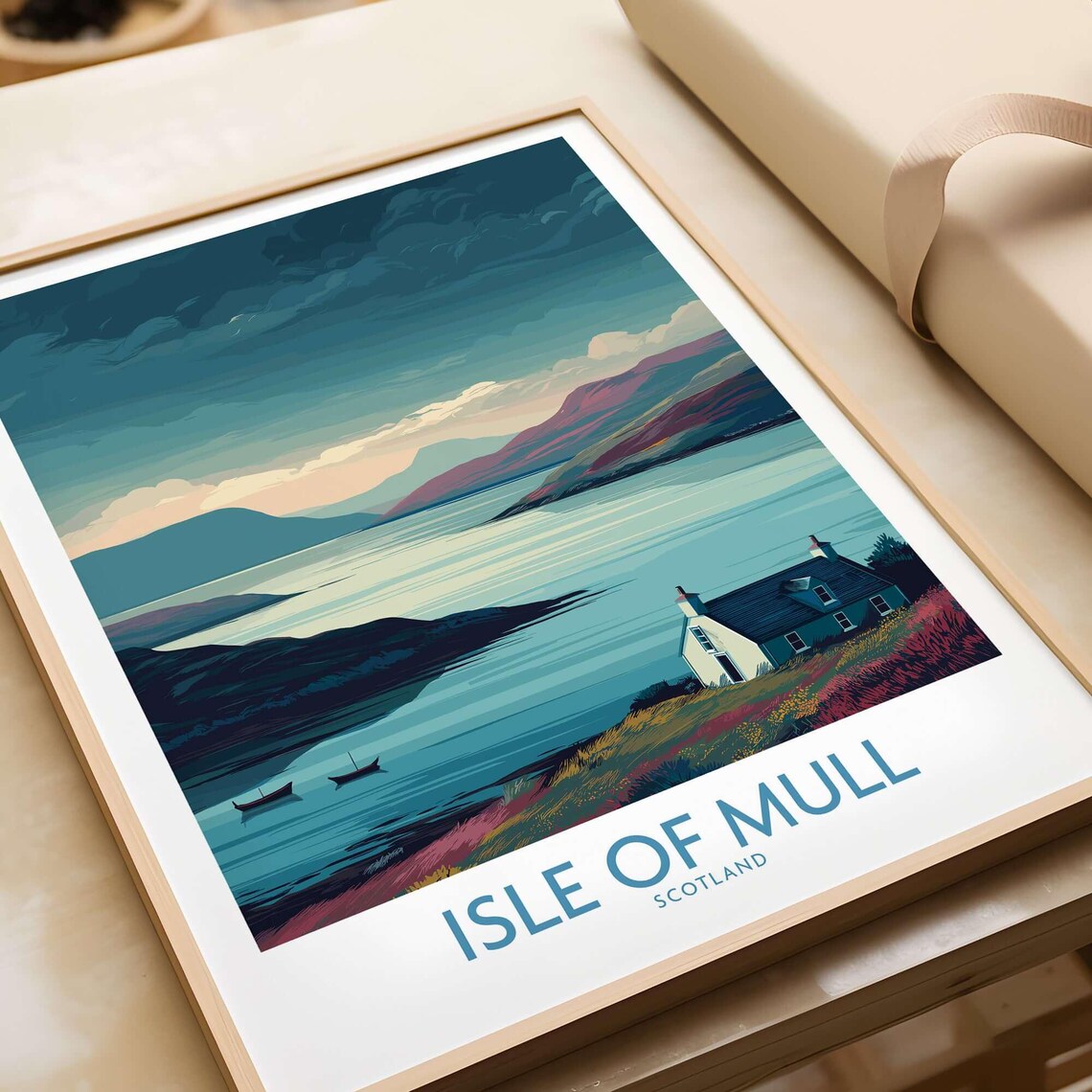 Isle of Mull Scotland Coastal Cottage Seascape Vintage Travel Poster