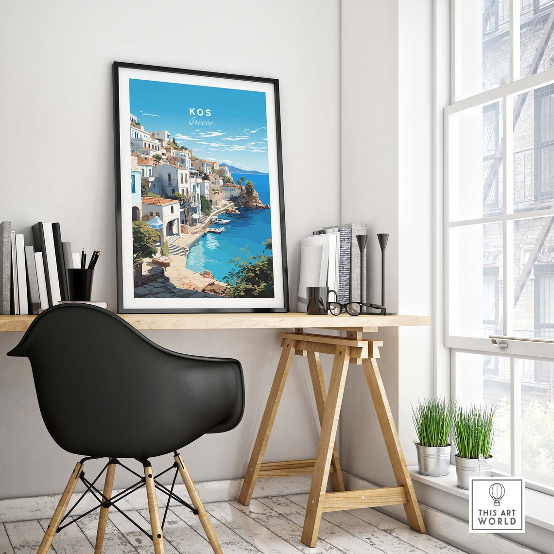 Kos Greece Blue Sky White Village Hillside Beach Travel Poster - Image 4