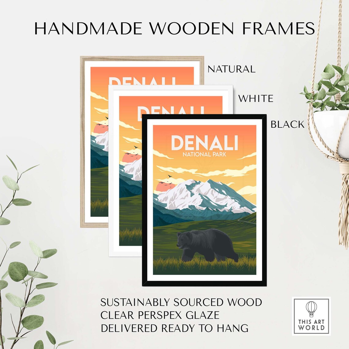 Denali National Park Alaska Travel Poster, Bear Art Print - Image 2